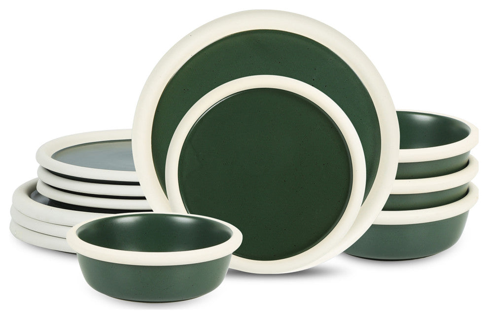 Stone Lain Capri Stoneware 12-Piece Dinnerware Set, Green