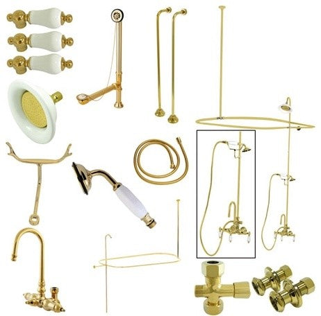 Kingston Brass High-Arc Gooseneck Clawfoot Tub Faucet Package, Polished Brass