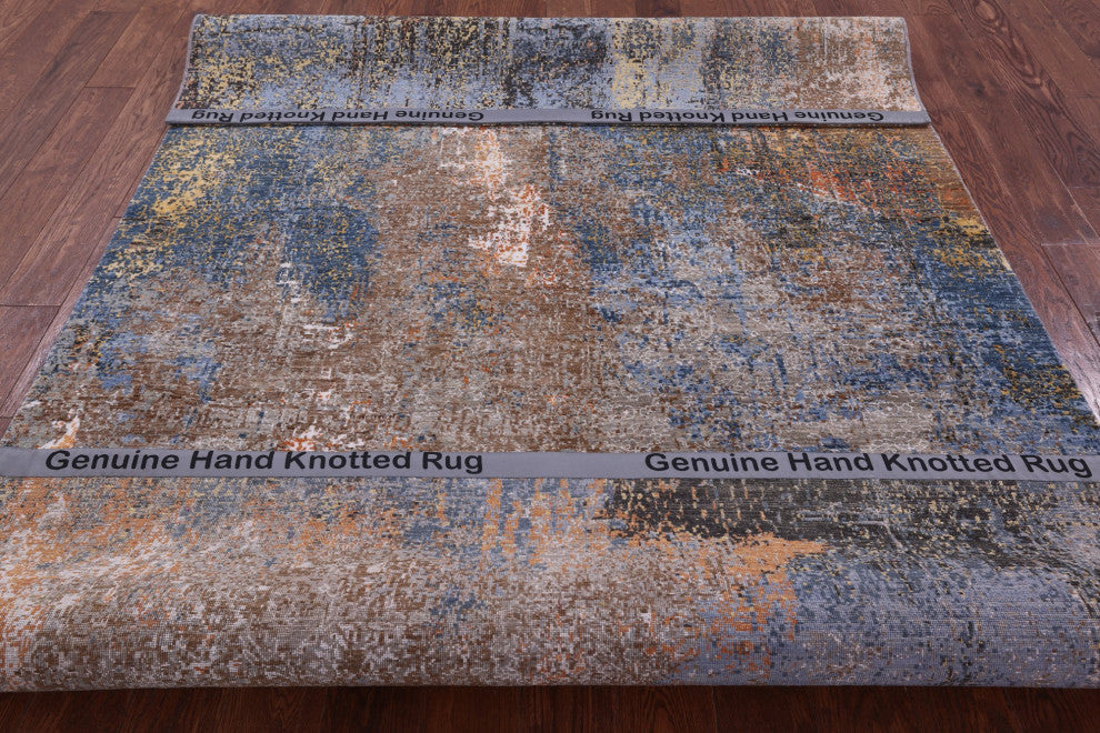 5' 11" X 9' 3" Wool and Silk Hand Knotted Abstract Rug Q8560