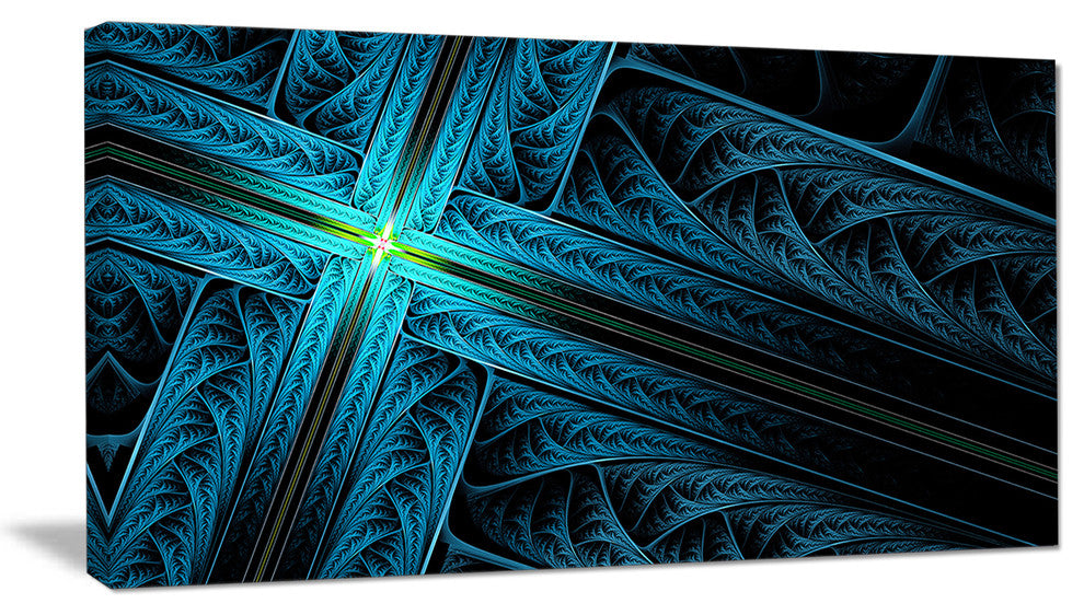 Turquoise Fractal Cross Design, Abstract Canvas Art Print, 40x20