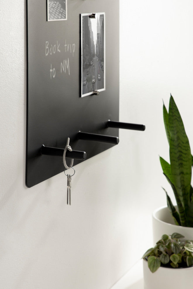 Mezzo Magnetic Wall Organizer with Hooks, Black 15x24