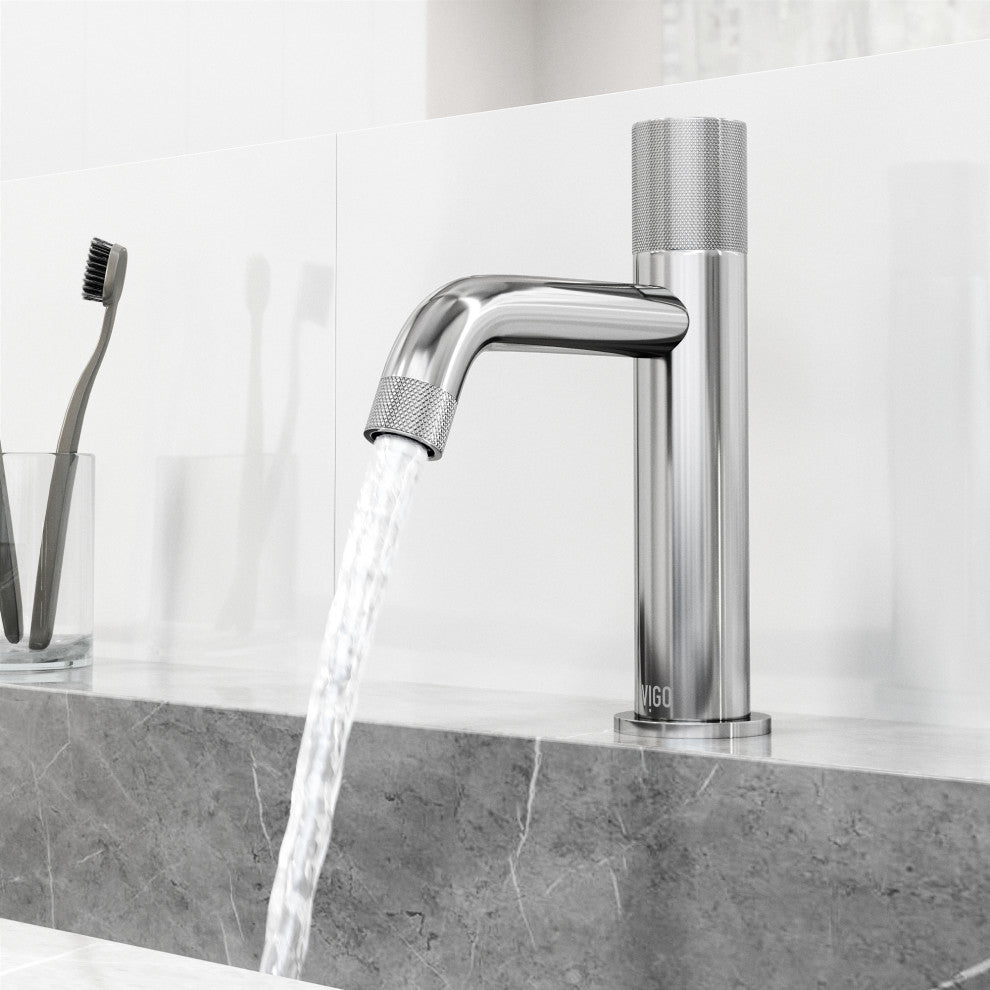 VIGO Apollo 8" H Button Operated Single Hole Bathroom Faucet, Chrome, Without Extras