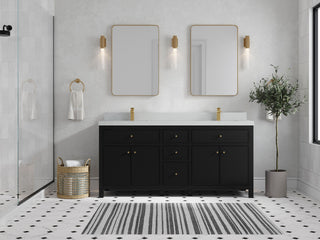 Sonoma 72 Double Sink Reeded Bath Vanity in Black 2" Carrara Quartz