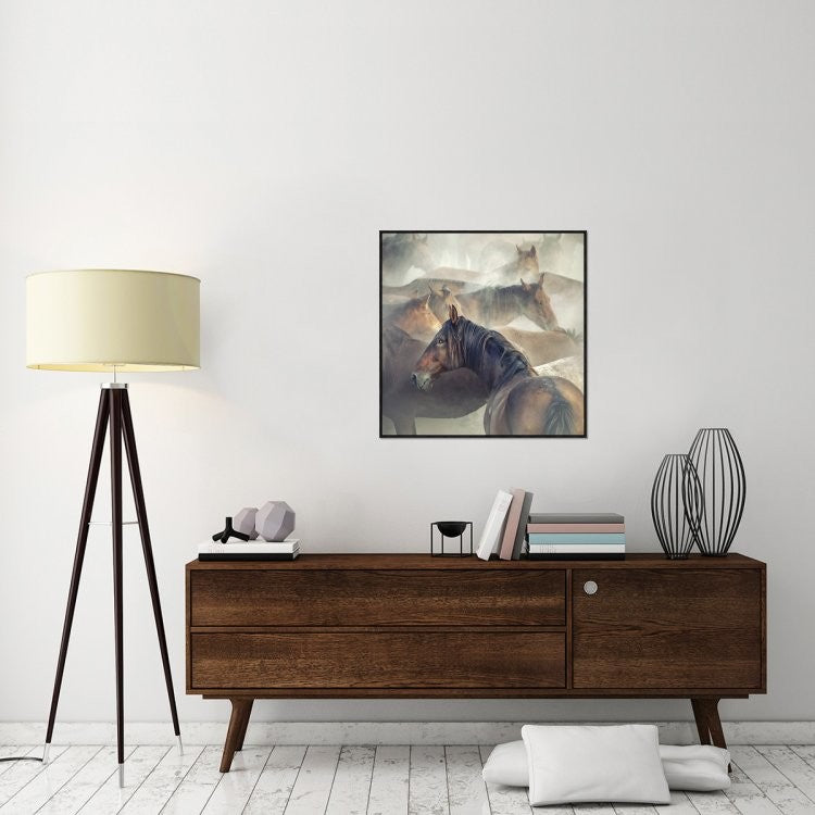 "Tired Horses" Framed Canvas Giclee by Huseyin Taskin, 31x31"