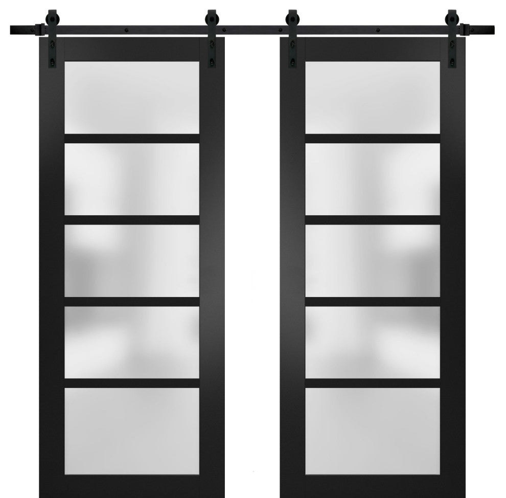 Double Barn Door 72 x 84 Frosted Glass, Quadro 4002 Matte Black, 13FT