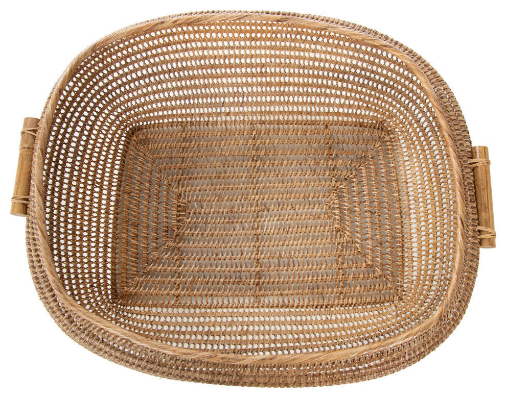 Cambria Bulging Rectangular Open Weave Storage Basket, Honey-Brown