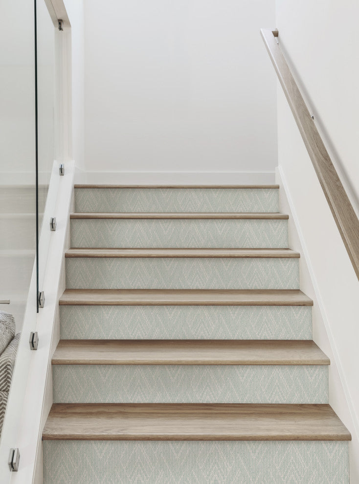 Woven Look Mixed Chevron Peel and Stick Stair Riser Strips, Sage, 48"w X 6"h, 6 Pack