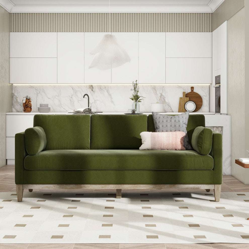 Knox 84" Modern Farmhouse Sofa, Olive Green Performance Velvet