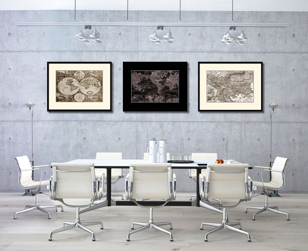 Balkans, Hungary, Rumania, Old Sepia Map Print On Canvas With Frame, 28" X 37"
