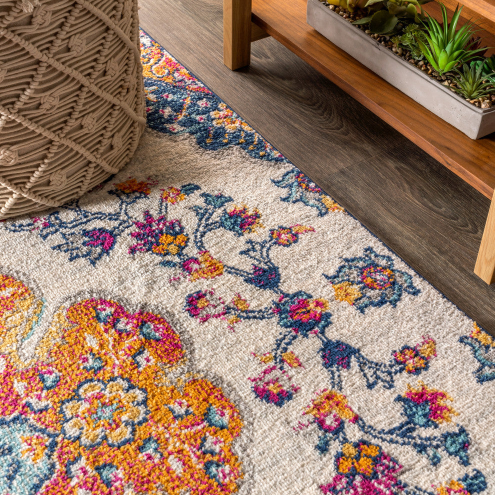 Bohemian FLAIR Boho Vintage Medallion Area Rug, Blue and Multi, 6x9 Oval
