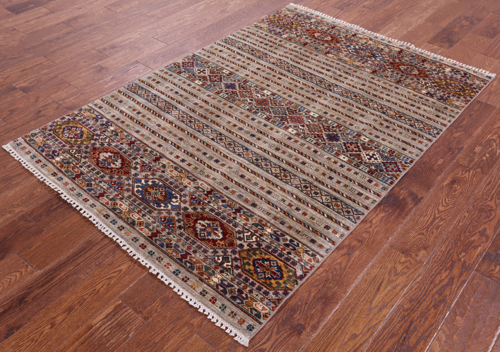 Hand Knotted Khorjin Super Kazak Wool Rug 4' 1" X 6' 0" - Q12517
