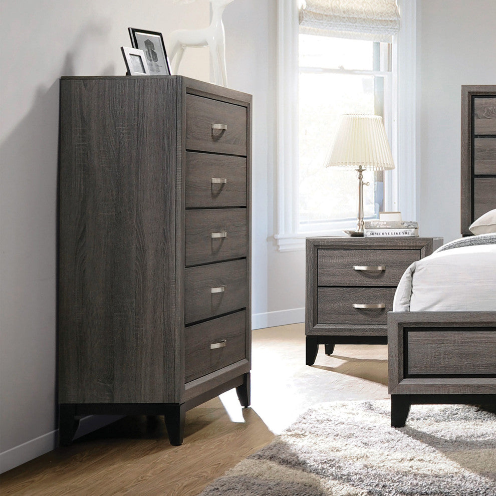 5 Drawers Chest, Gray Oak And Black