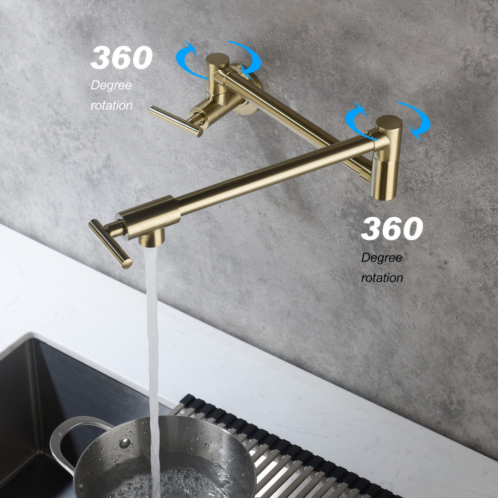 Wellfor Pot Filler Faucet Wall Mount, 4 GPM Flow Rate, Brushed Gold
