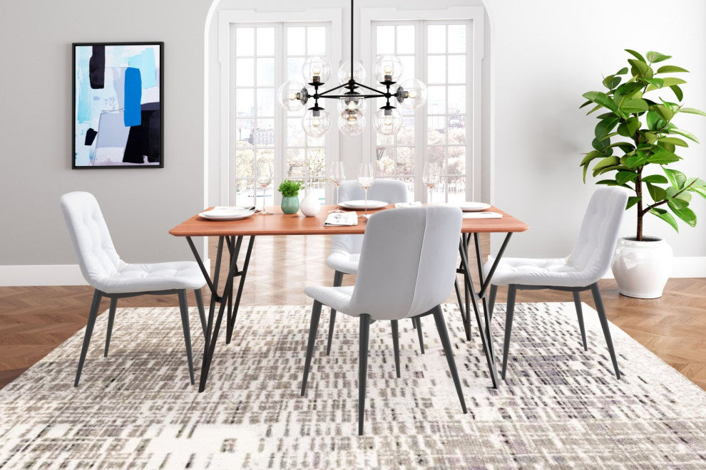 Dining Chair, Set of 2, Faux Vinyl Leather, Steel, White, Dark Gray, Cafe