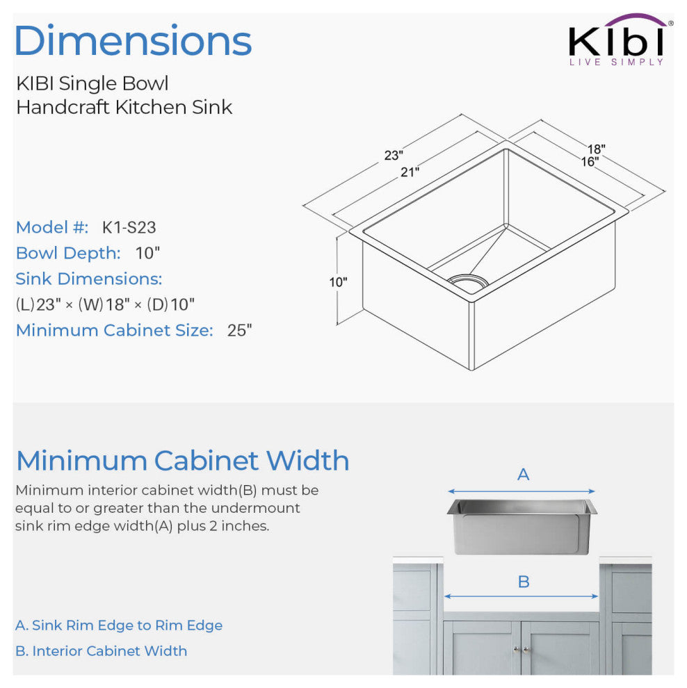 KIBI Handcrafted Undermount Single Bowl 16 gauge Stainless Steel Kitchen Sink, 2