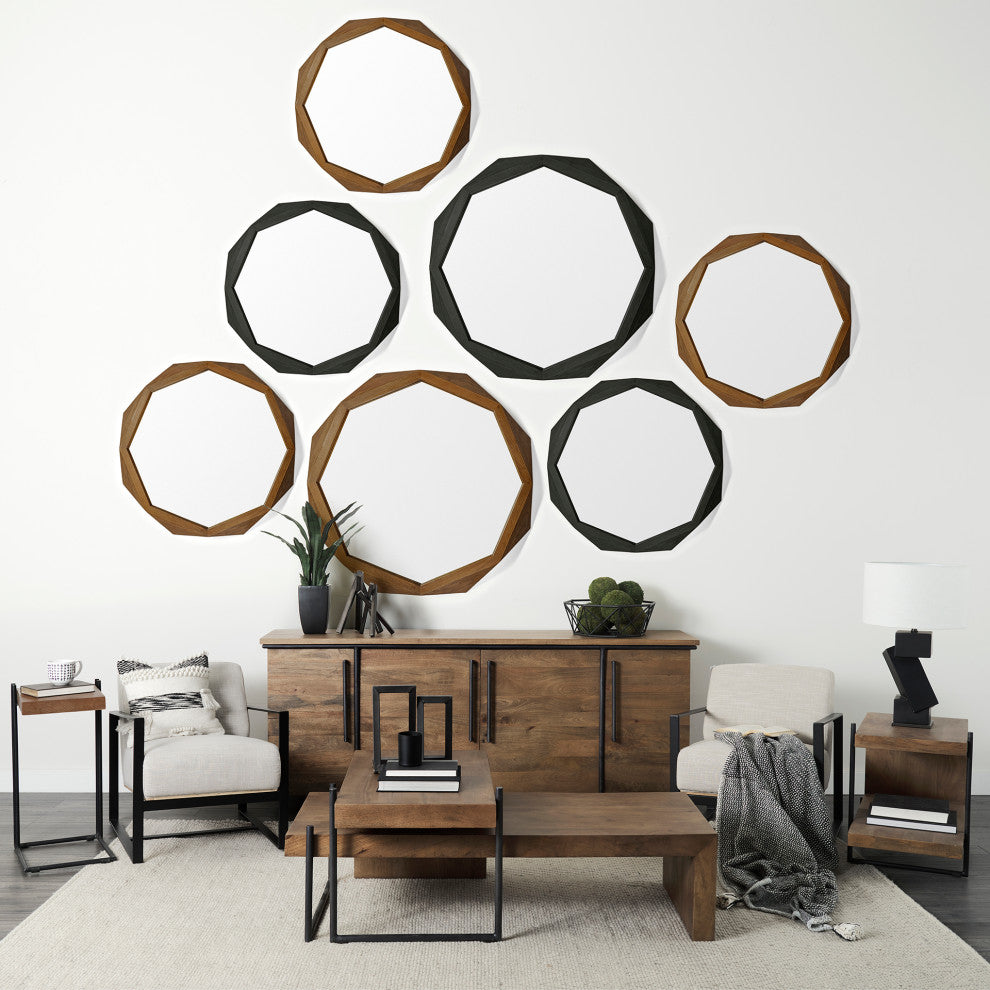 Aramis I 32" Octagon Brown Wood Frame Wall Mirror