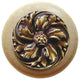 Chrysanthemum Natural Wood Knob, Clear Finish With Antique-Style Brass