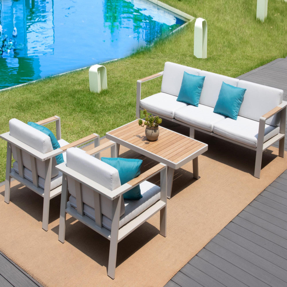 HIGOLD 6801 Nofi  4 Pieces Teak Outdoor Conversation Set with Blue Pillow , Alu