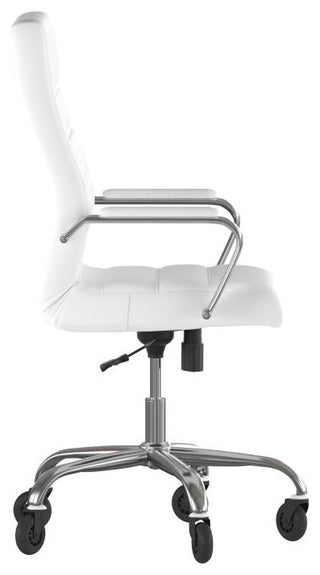 Whitney High Back Executive Swivel Office Chair with Black Frame & Arms, White Leathersoft/Chrome Frame