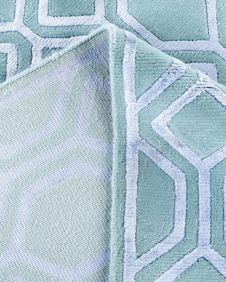 Modern One-of-a-Kind Handmade Area Rug Green, 8' 1" x 9' 10"