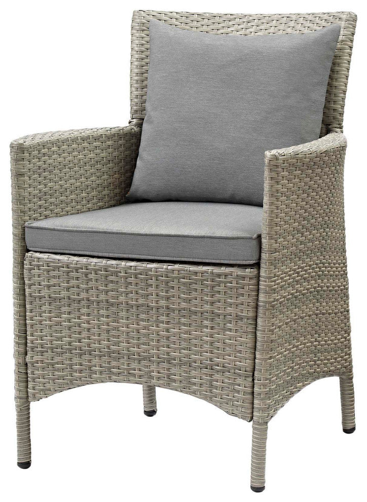 Side Dining Chair Armchair, Set of 4, Rattan, Wicker, Gray, Modern, Outdoor