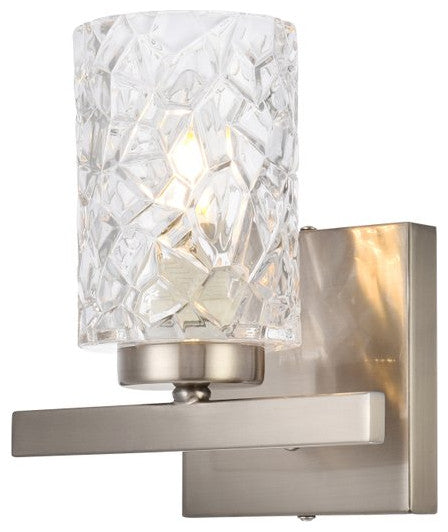 Conor 1-Light Bath Sconce, Satin Nickel With Clear Shade