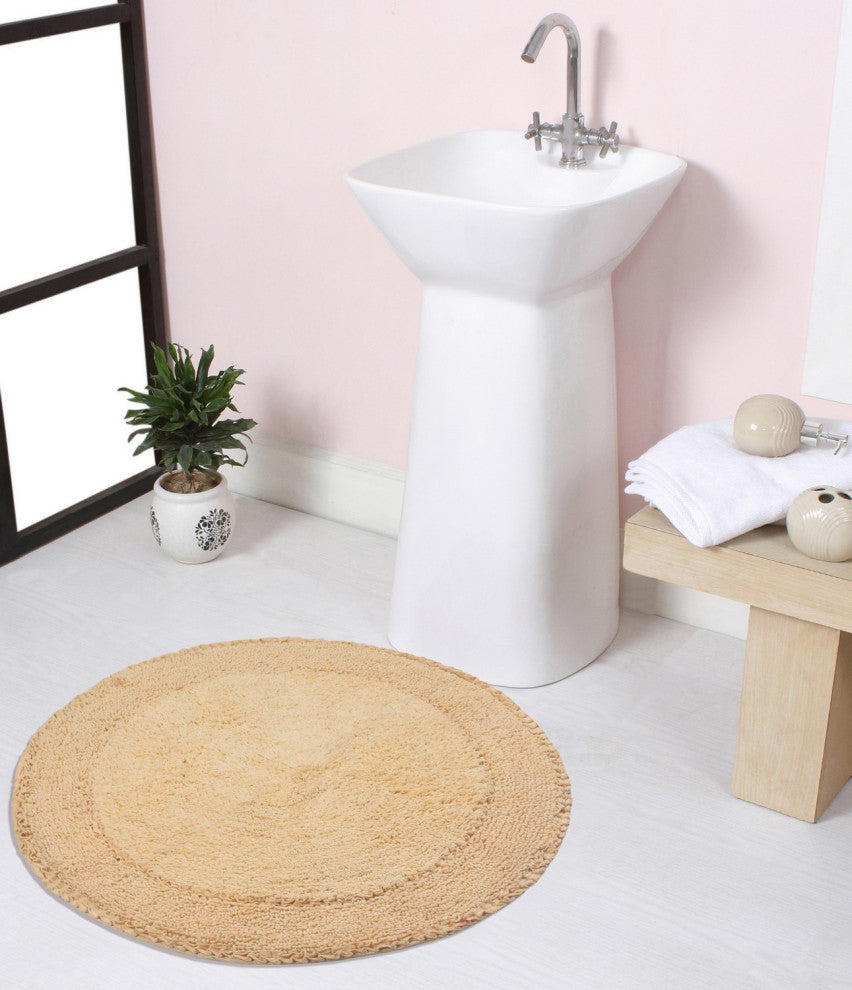 Double Ruffle Collection Bath Rugs Set, 28 Round, Yellow