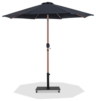 Fiji Patio Umbrella and Base, Black, Teak Pole, Matte Black Belize Base