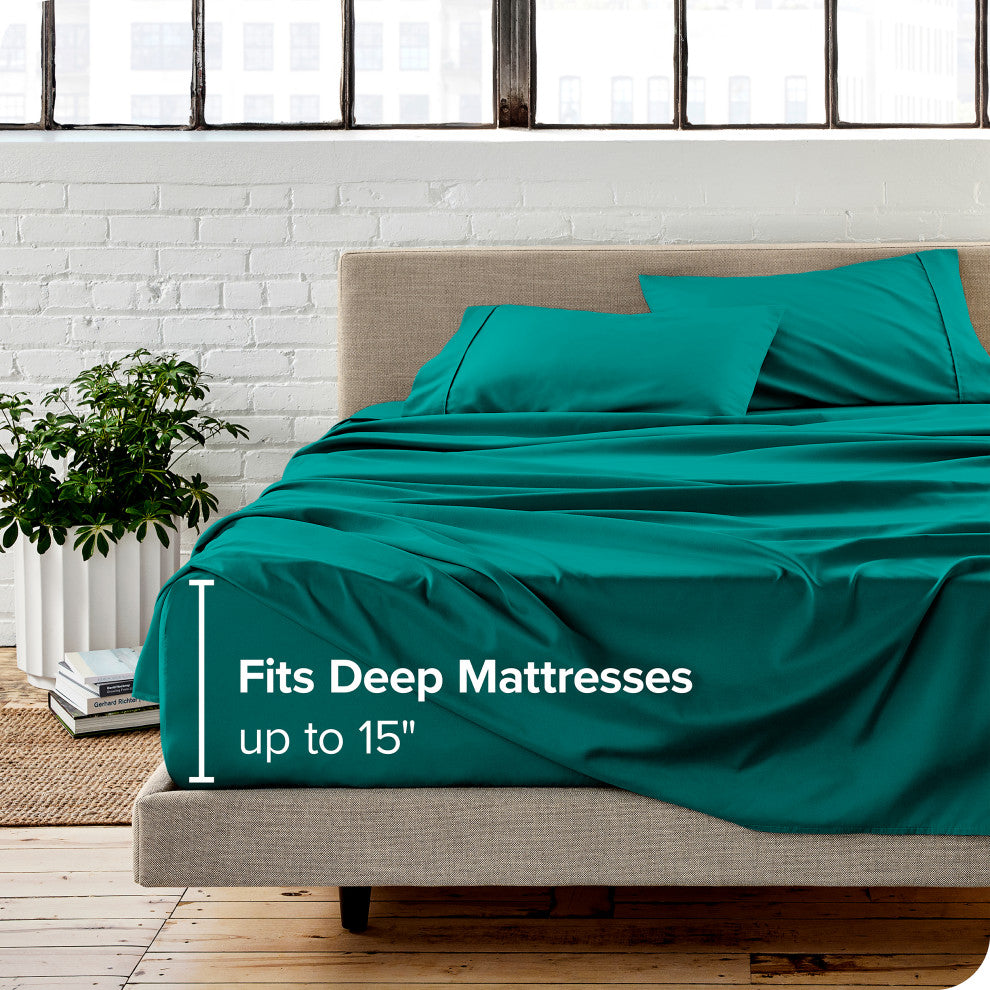 Bare Home Twin XL 1800 Microfiber Sheet Set, Emerald