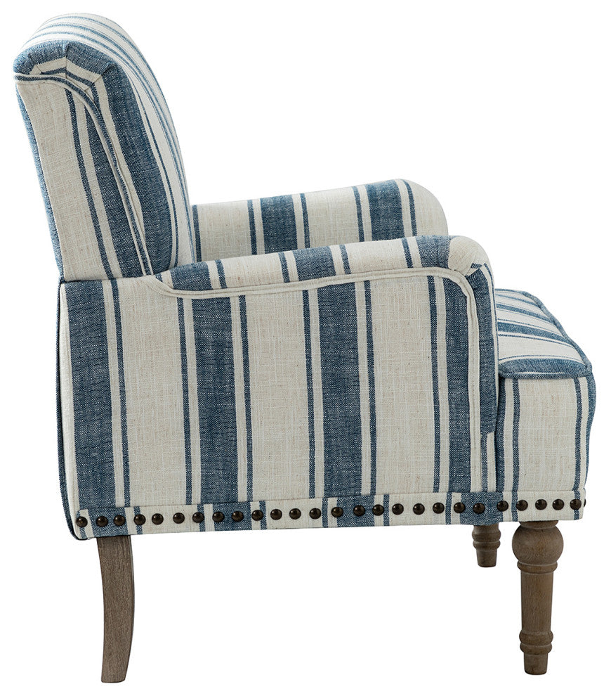 Comfy Living Room Armchair With Stripe Design Set of 2, Navy