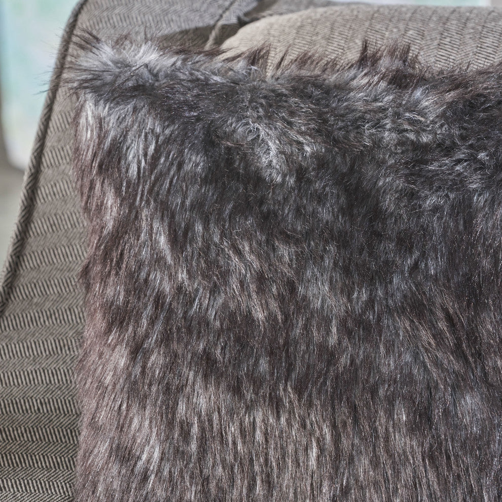 GDF Studio Laraine Furry Glam Black and White Streak Faux Fur Throw Pillow