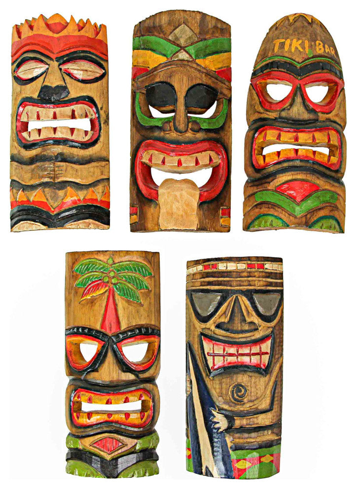 10 Piece Polynesian Party Hand Carved Island Style Wooden Tiki Masks 10 Inch