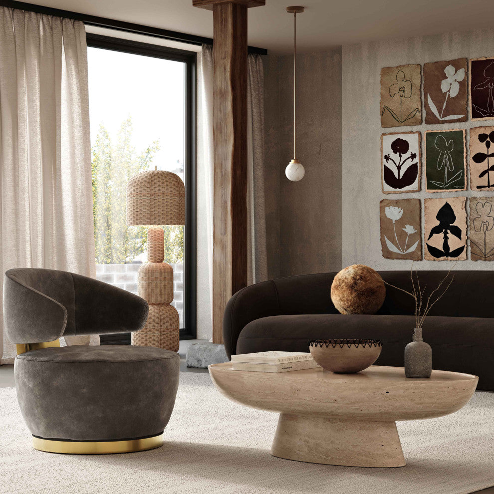 Kendall Cream Velvet 120" Sofa, Chocolate Brown