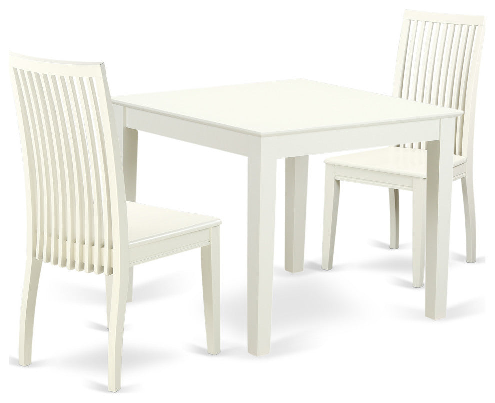 3-Piece Dinette Table Set - Table And 2 Wood Seat Dining Chairs In Linen White