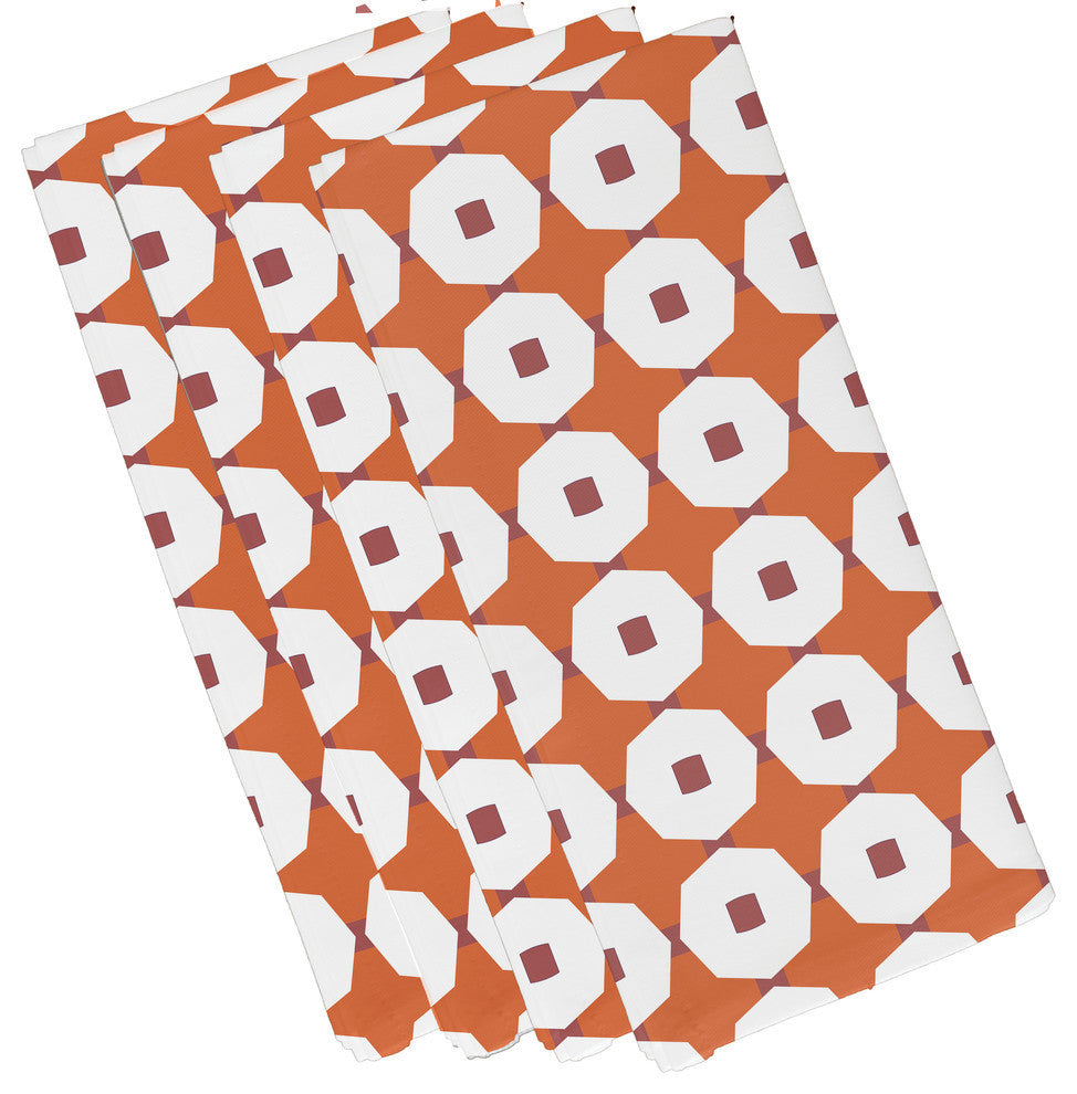 Button Up Geometric Print Napkin, Orange (Set of 4), 19 x 19"