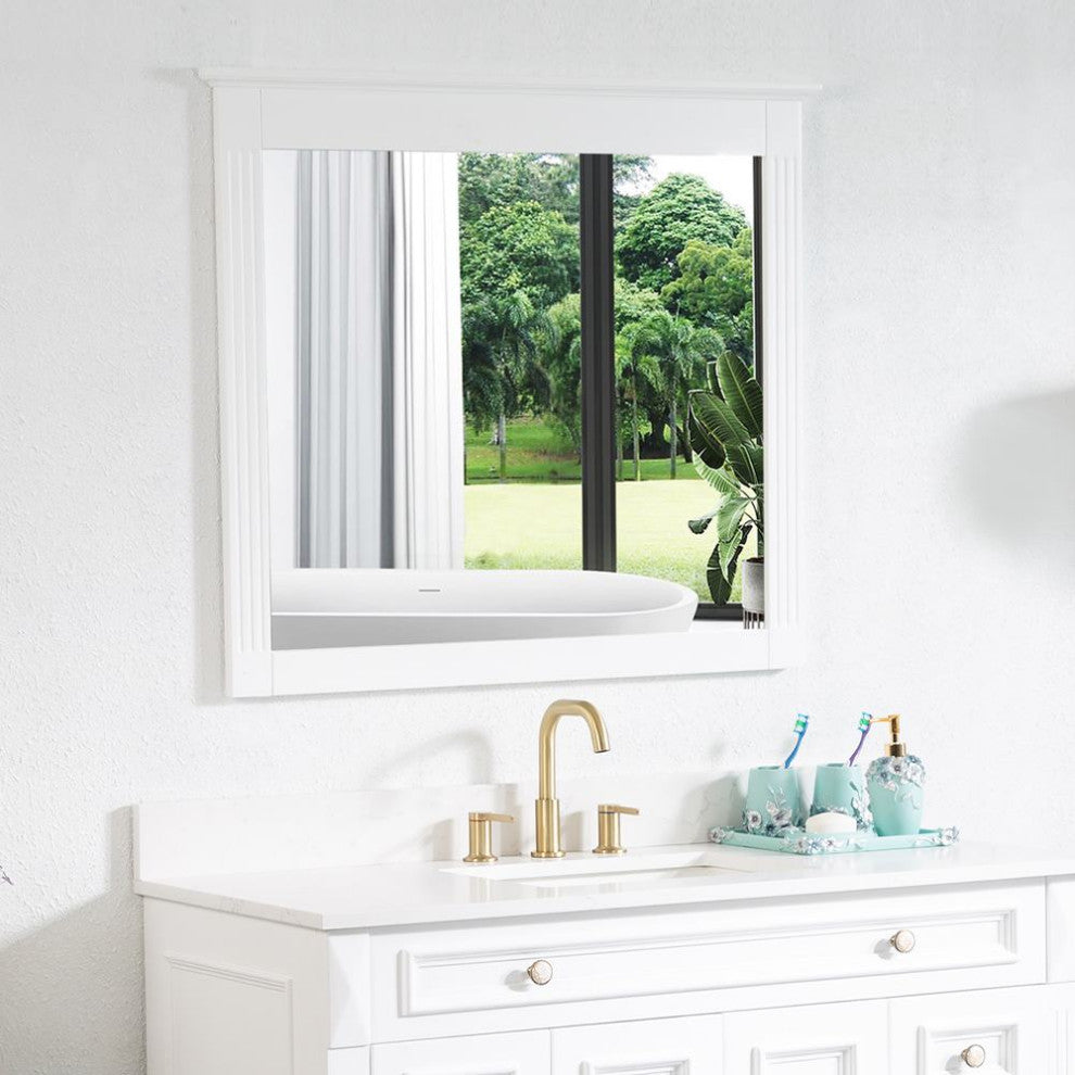 Solid Wood Bathroom Vanity Mirror for Wall Mounted, White, 38x33