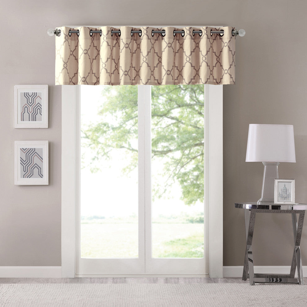 Madison Park Saratoga Fretwork Print Grommet Top Window Valance, Beige