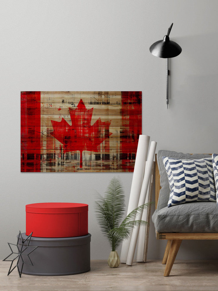 "Canadian Trees" Print on Natural Pine Wood, 36"x24"