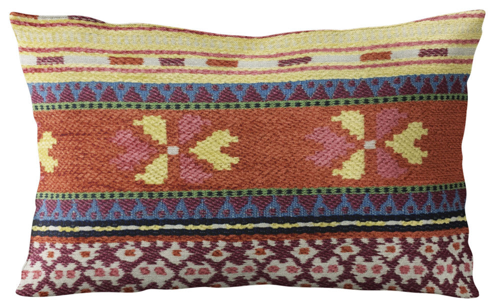 Plutus Multi-Color Unique Lanes Border Luxury Throw Pillow, 18"x18"
