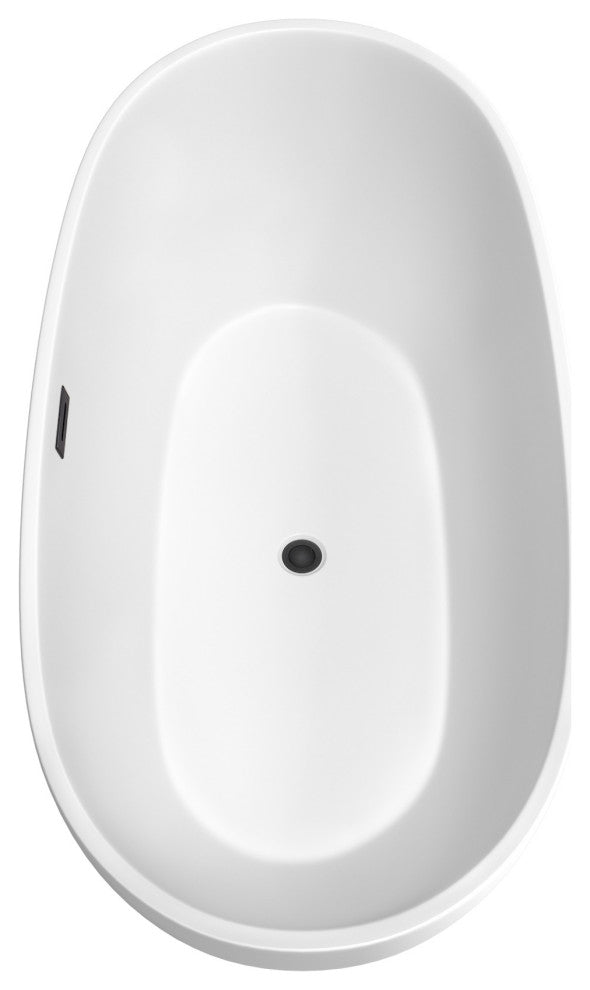 Juno 67" Freestanding Matte White Bathtub, Matte Black Drain and Overflow Trim