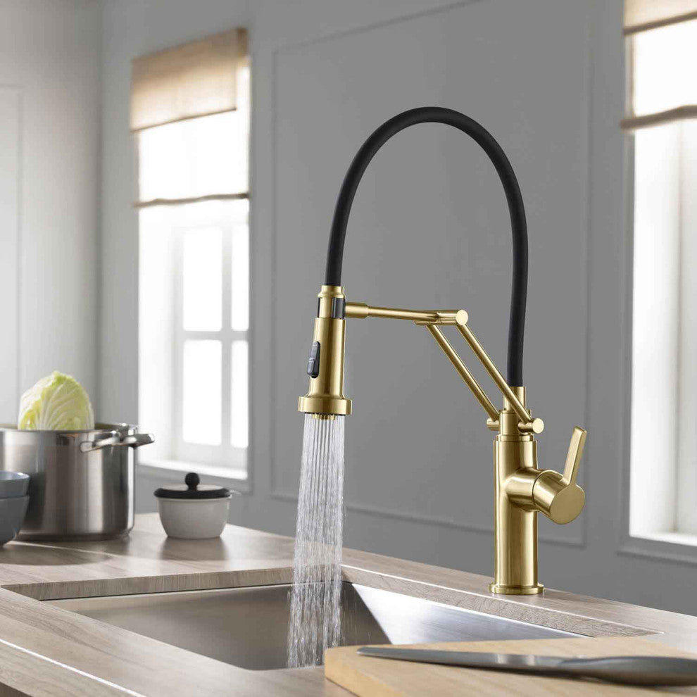 Engel Single Handle Pull Down Kitchen Faucet, Brushed Gold