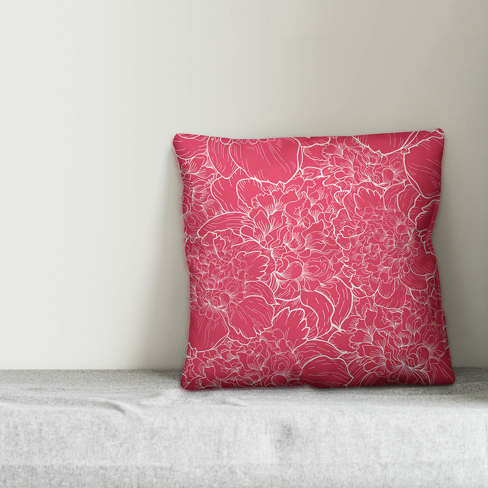 White and Pink Florals Outdoor Throw Pillow, 18x18