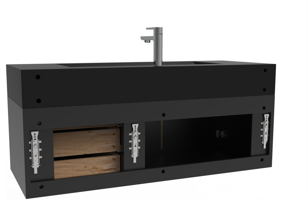 CastelloUSA Nile 48" Wall Mounted Vanity Set, Black, Black Top, Gold Handles