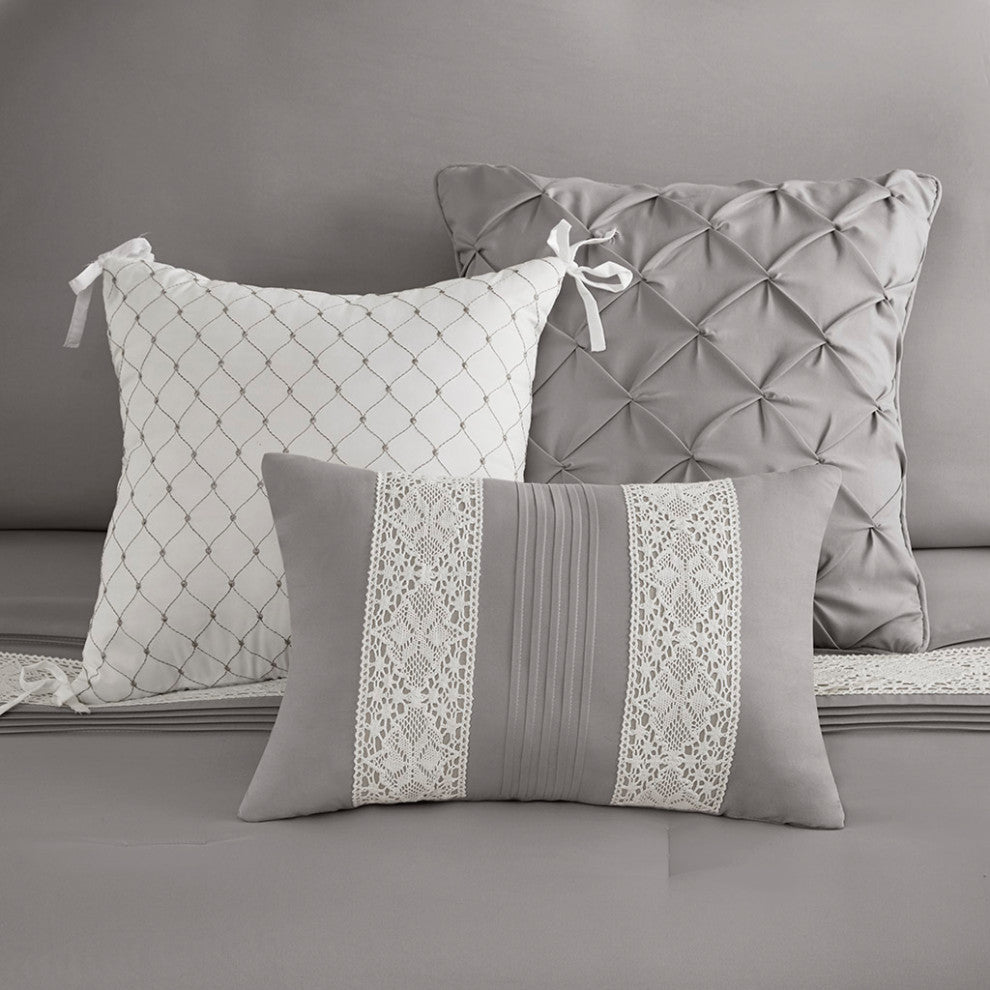 Madison Park Lacey 7 Piece Lace Trim Comforter Set With Throw Pillows
