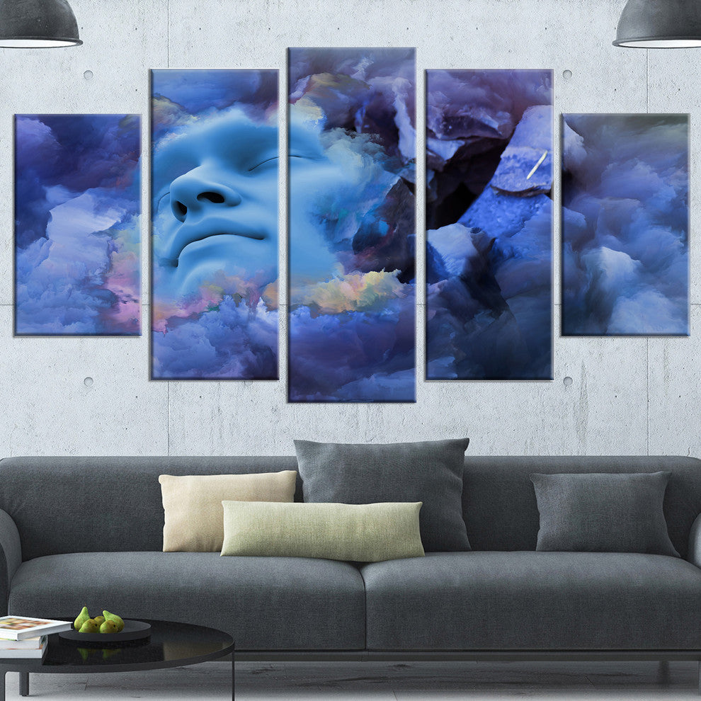 Game Of Dream Woman Sleeping, Contemporary Canvas Art Print, 60"x32", 5 Panels