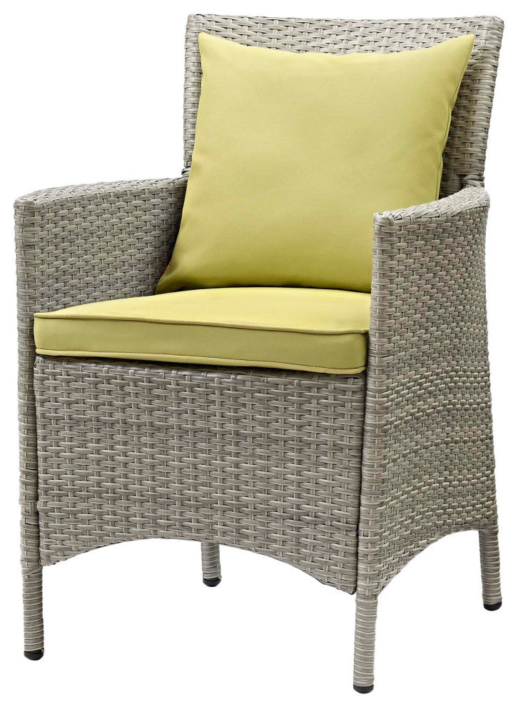 Side Dining Chair and Table Set, Rattan, Wicker, Gray Green, Outdoor