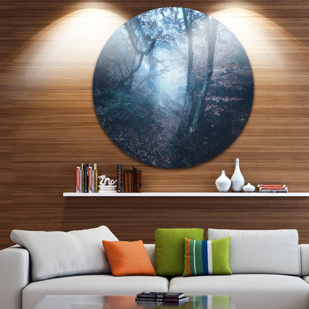 Beautiful Autumn In Forest, Landscape Photo Disc Metal Artwork, 11"
