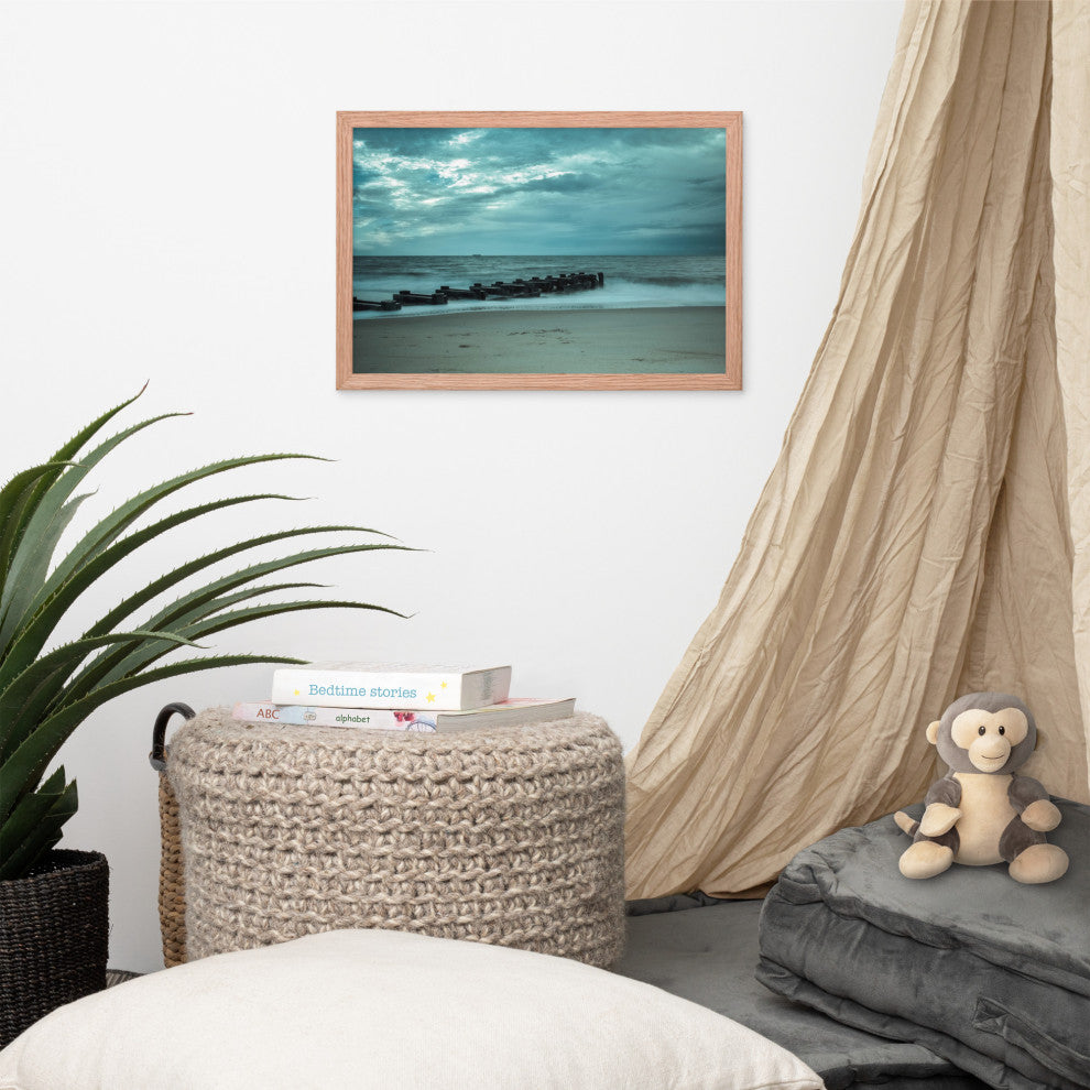 Blue Morning at Rehoboth Coastal Landscape Framed Photo Paper Wall Art Prints, Red Oak, 12" X 18"