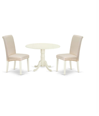 3Pc Dinette Set, Small Rounded Table, Drop Leaves, Two Chairs, White