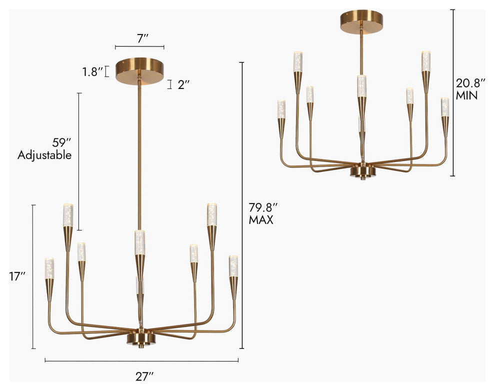 LNC 8-Light Polished Gold Candle Modern/Contemporary LED Indoor Chandelier